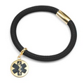 Black Lamb Leather Black Medical Gold Charm Bracelet